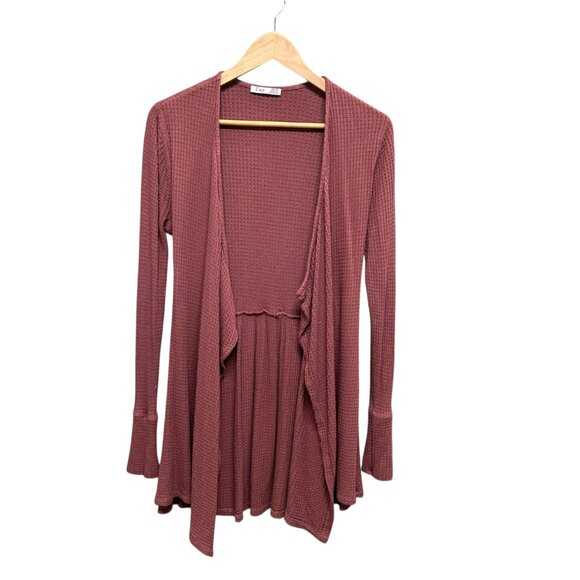 Dex Mauve Open Front Cascade Long Sleeve Waffle Knit Cardigan Size XS - Picture 1 of 3